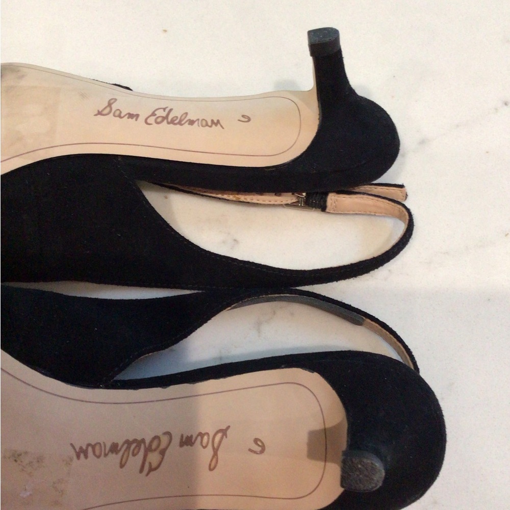 Sam Edelma Ludlow Black Suede Kitten Heel Pointed Toe Pump, Size 6M - Picture 5 of 5